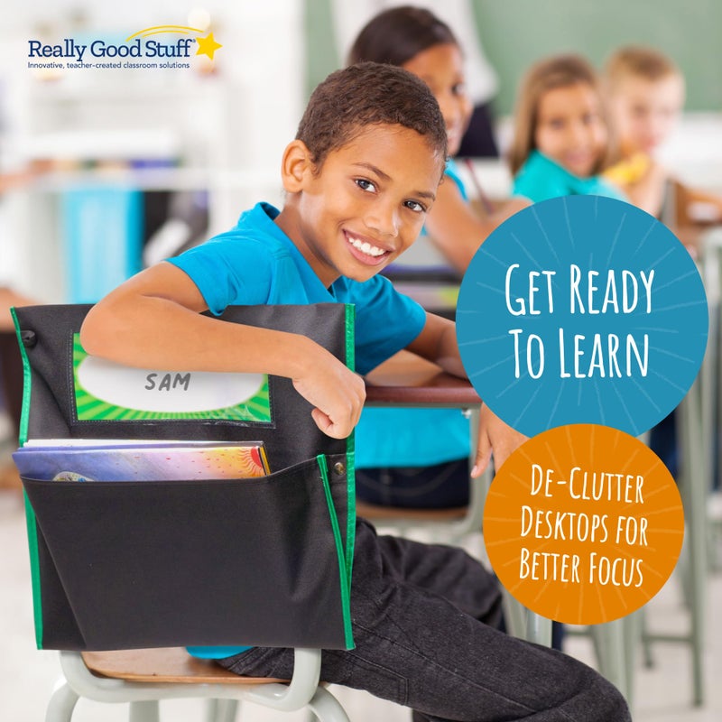 Really Good Stuff Store More Black Grouping Chair Pockets, Classroom Organizing, Black & Color Accents, Premium Canvas Chair Organizer, Student Book Holders, School & Home Storage, 6 pk - Image 5